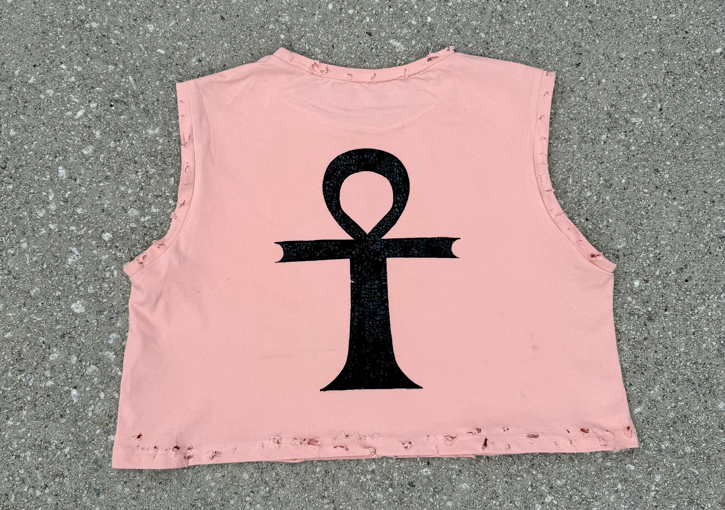 Salmon Pink Hand-Distressed Sleeveless cropped Tee