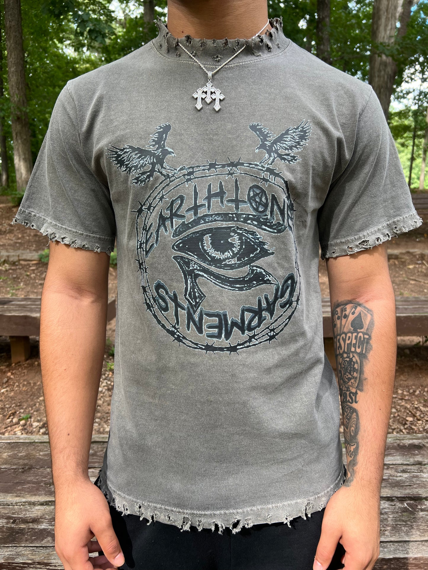 Dark Grey Hand Distressed Short Sleeve T-Shirt
