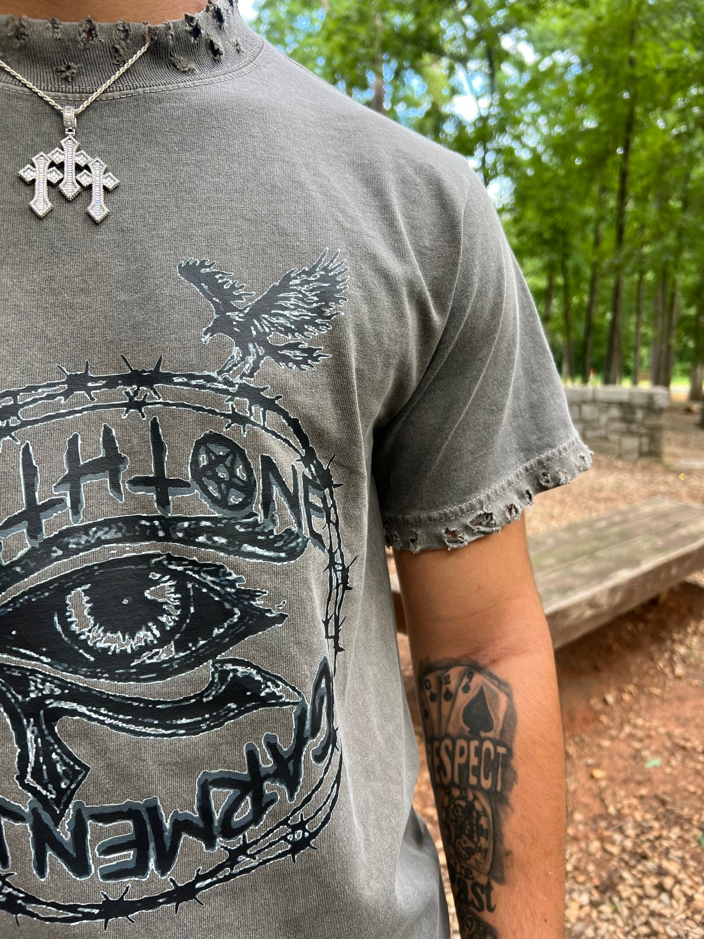 Dark Grey Hand Distressed Short Sleeve T-Shirt