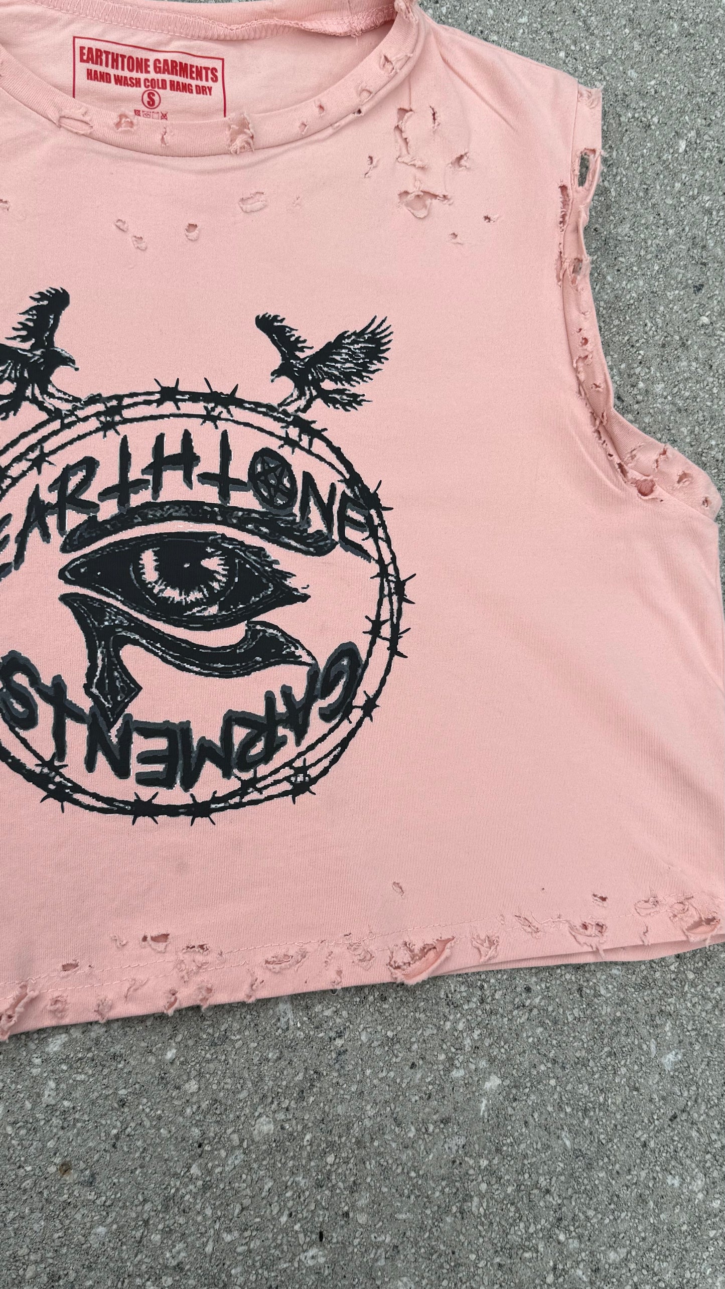 Salmon Pink Hand-Distressed Sleeveless cropped Tee