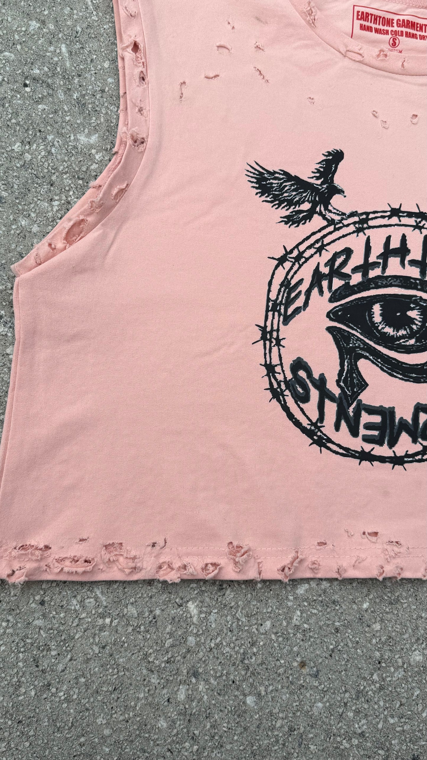 Salmon Pink Hand-Distressed Sleeveless cropped Tee