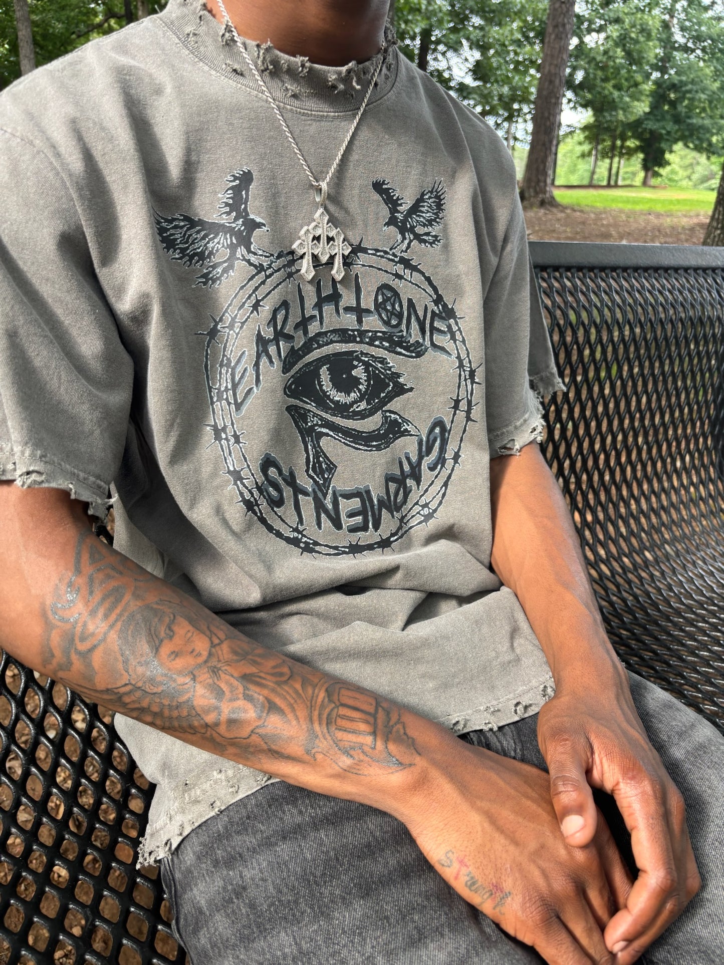 Dark Grey Hand Distressed Short Sleeve T-Shirt