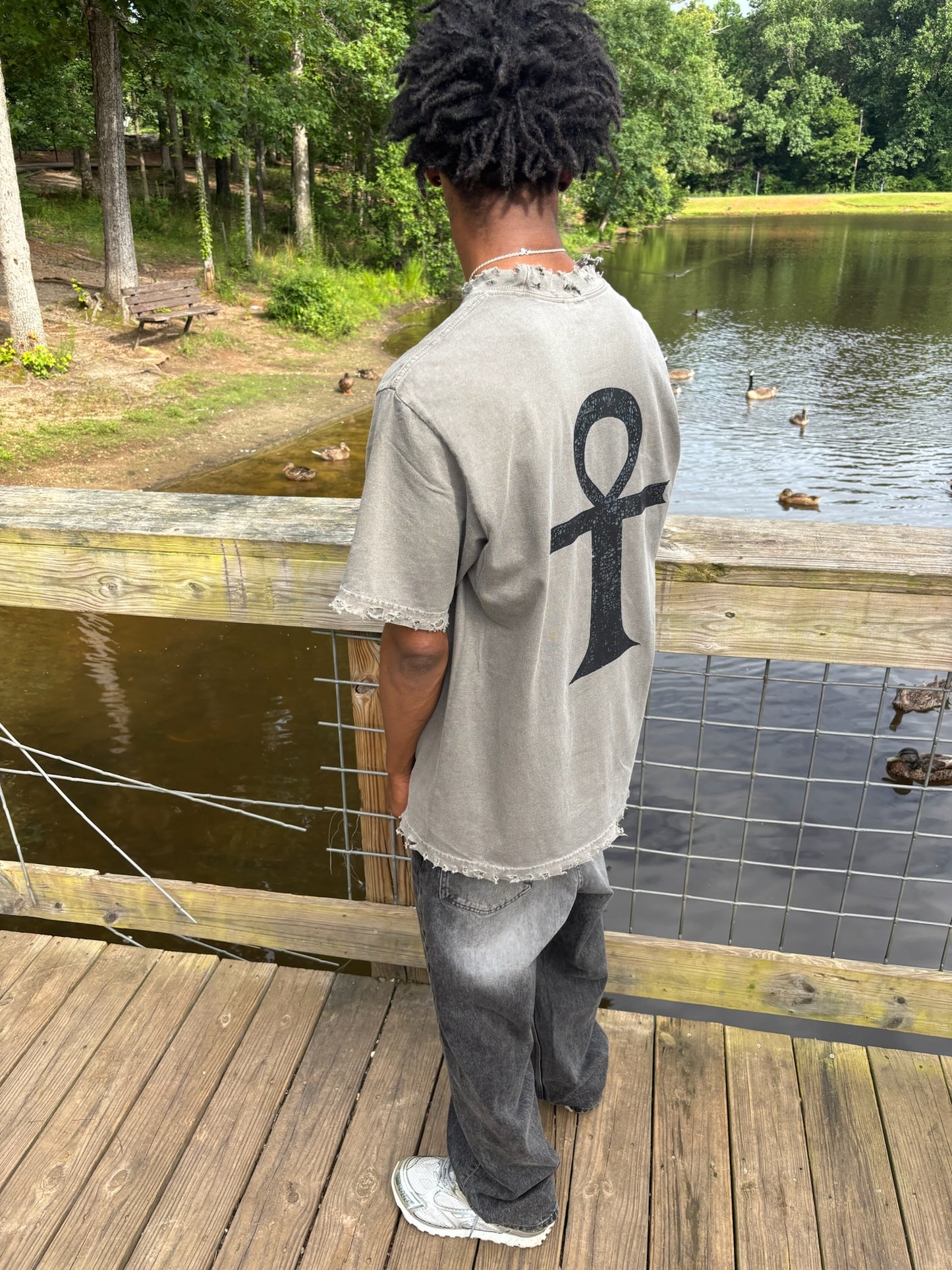 Dark Grey Hand Distressed Short Sleeve T-Shirt