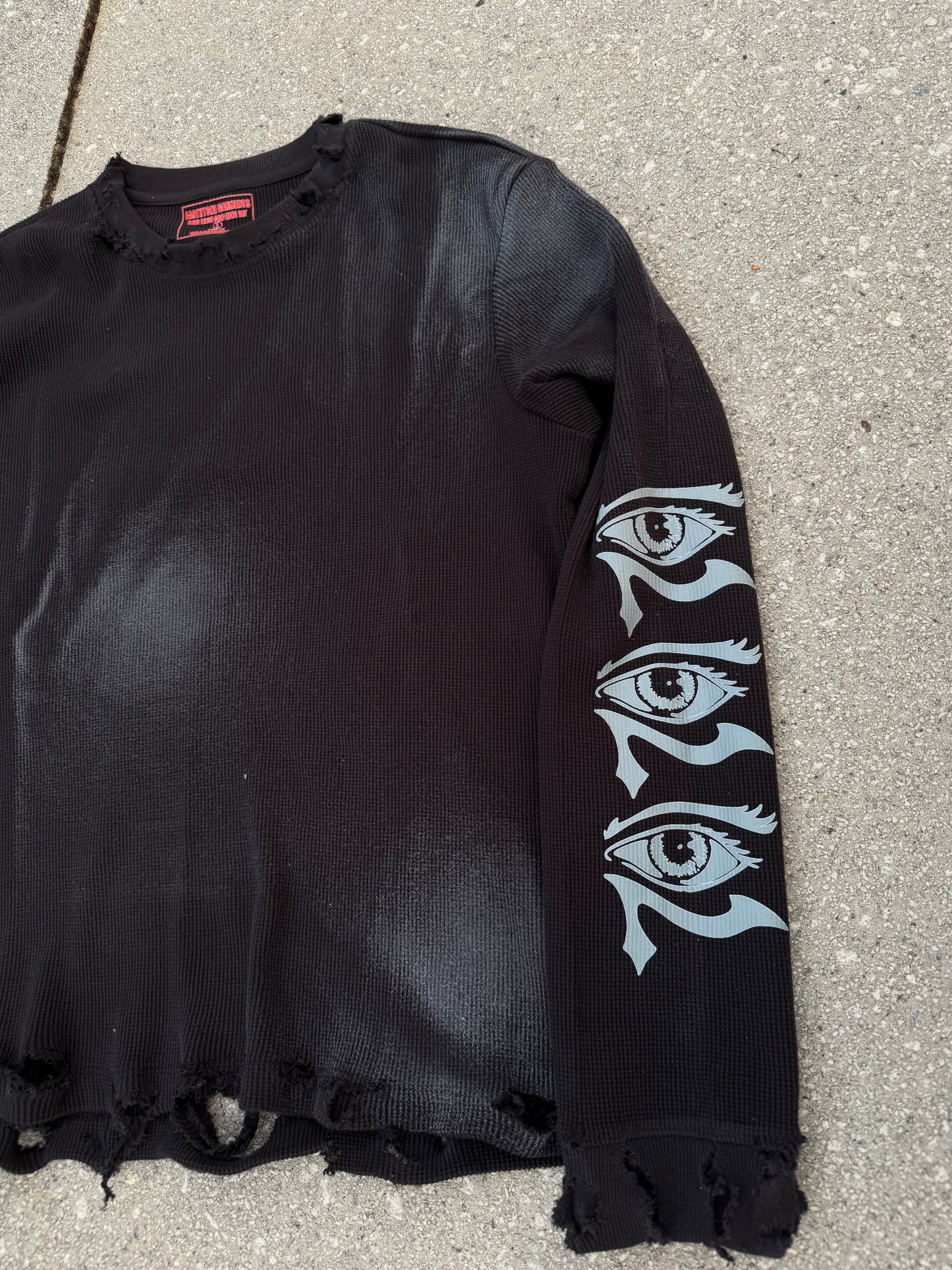 Black Washed Hand Distressed Eye of Horus Long Sleeve Thermal