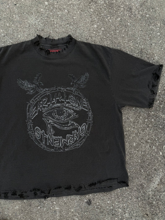 Dark Grey Hand distressed Short Sleeve Tee