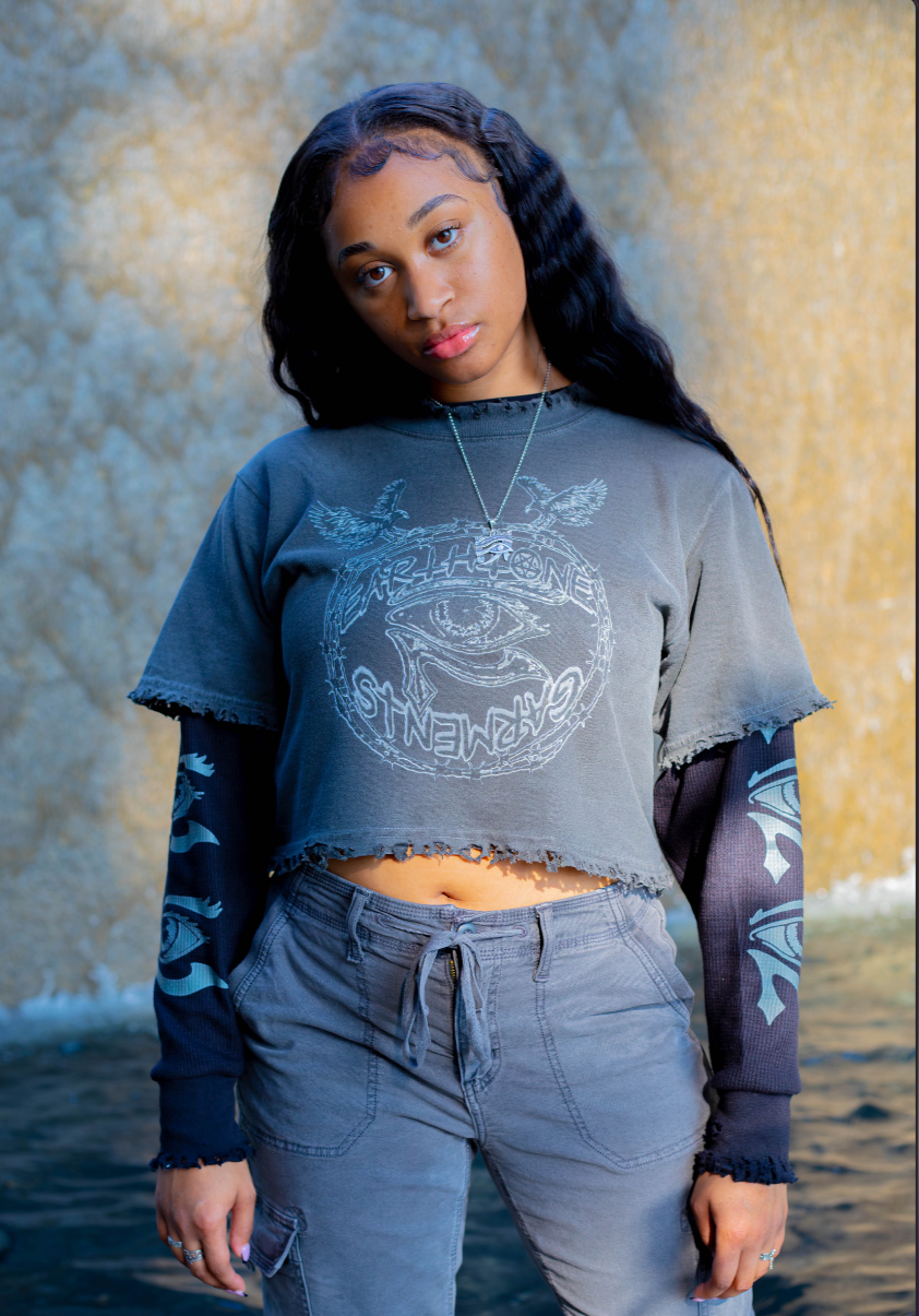 Women's cropped Eye of Horus double layer long sleeve